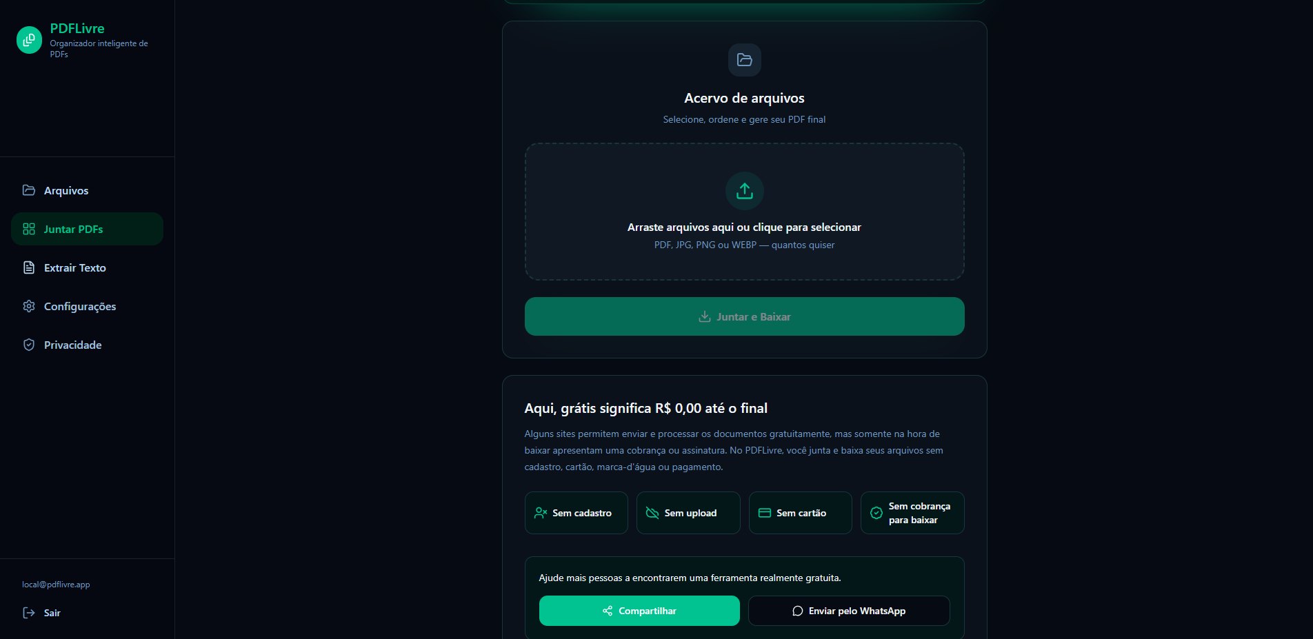 Acervo de arquivos do PdfLivre com a ação Juntar e Baixar