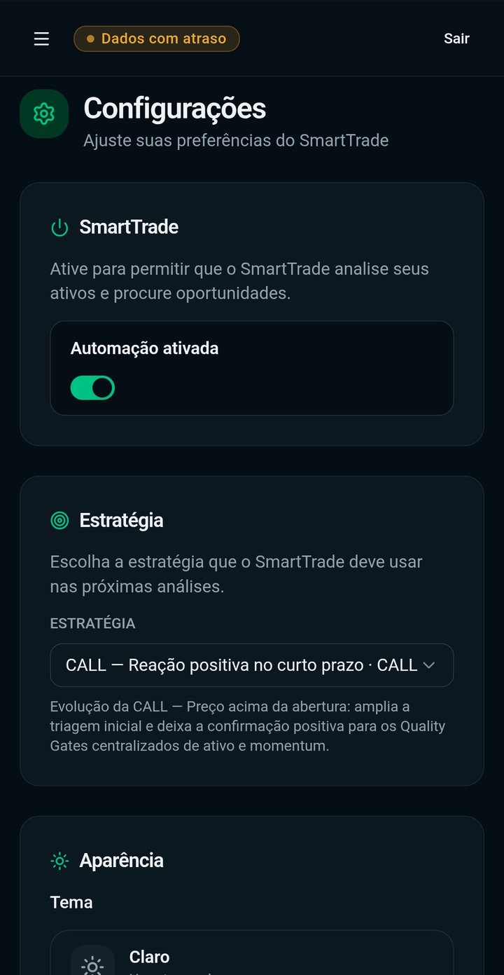 Configurações do SmartTrade no celular
