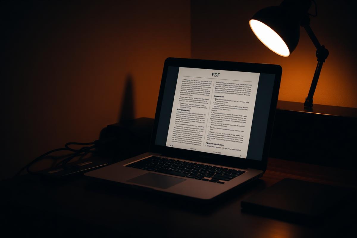 Notebook exibindo um documento PDF processado no próprio dispositivo