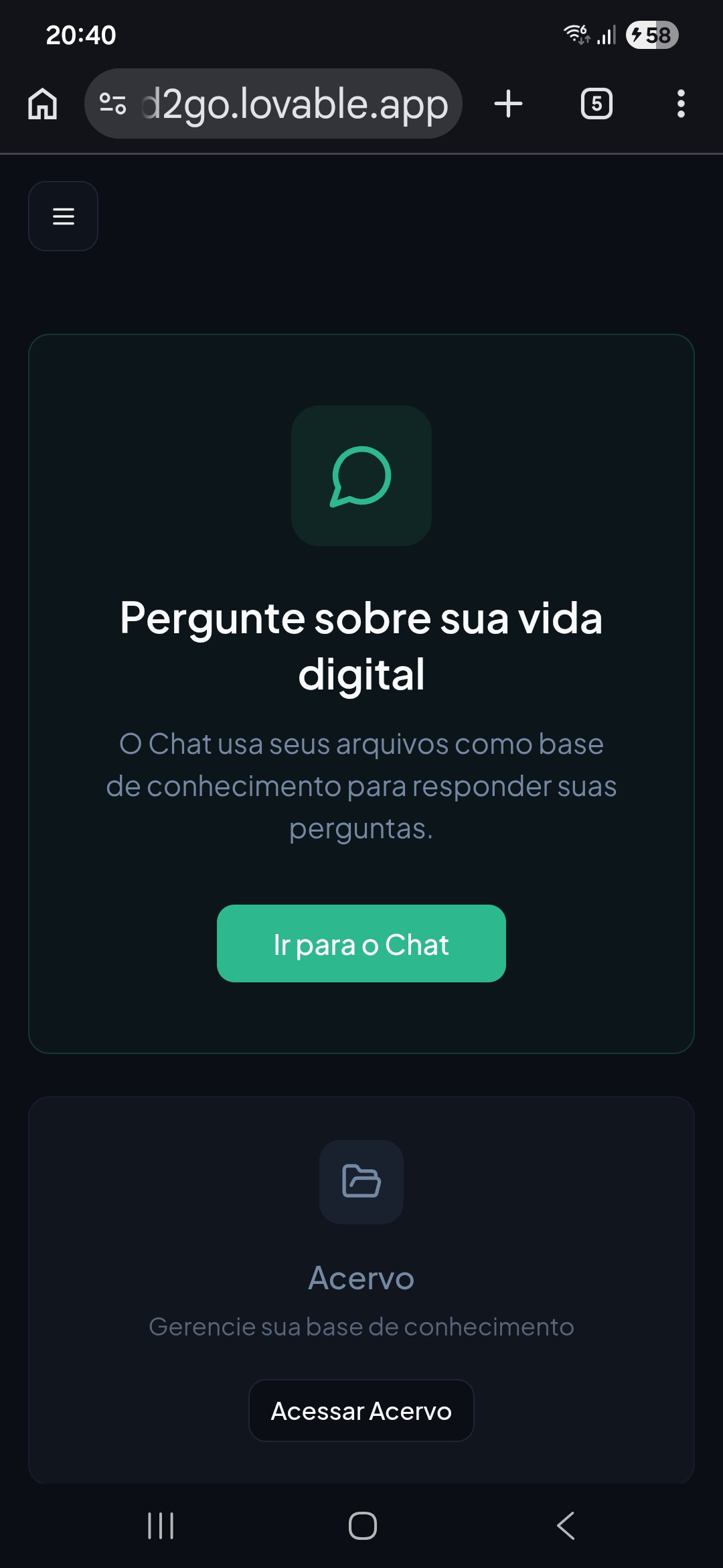 Painel real do Find2Go em mobile