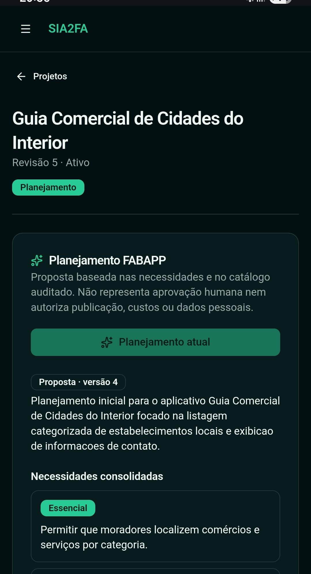 Planejamento FABAPP do Sia2Fa no celular