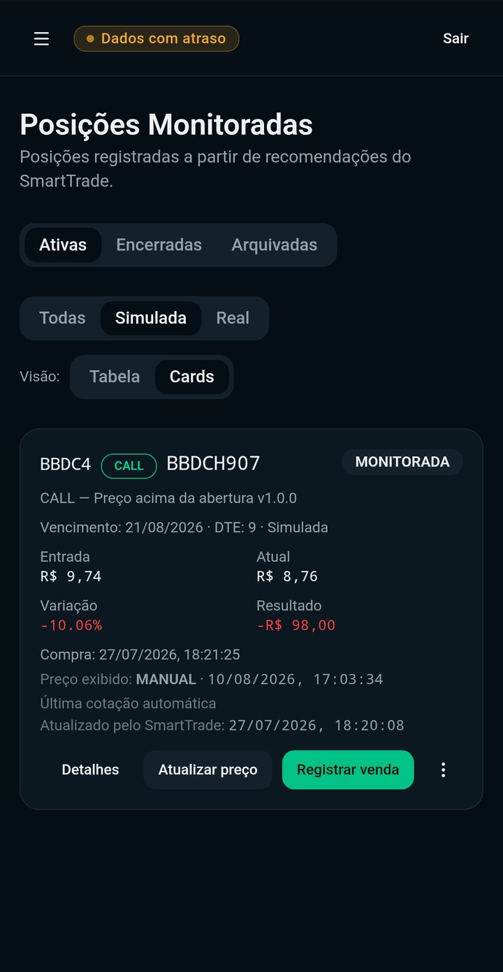 Posições monitoradas do SmartTrade no celular