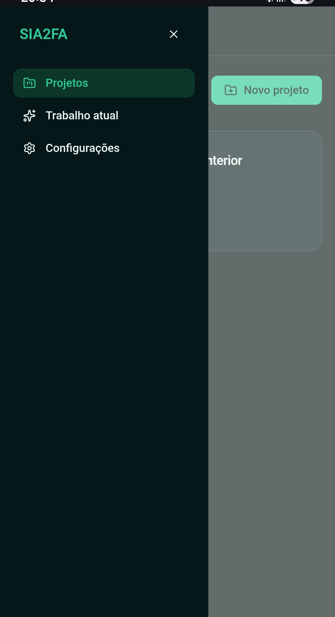 Lista de projetos do Sia2Fa no celular